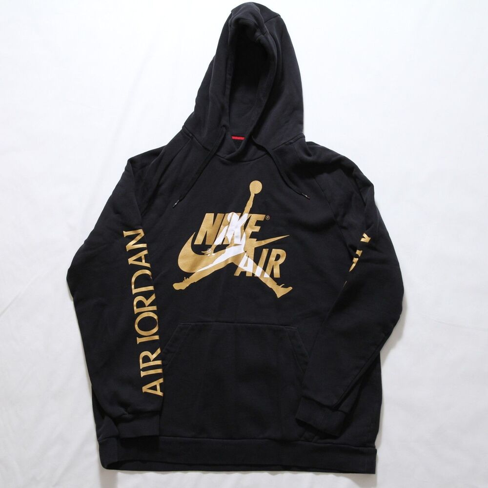 Air Jordan Nike Air Jordan Gold Arm Spell Out Pullover Hoodie Fleece Mens Sz XXL